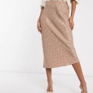 ASOS Design leopard jacquard bias midi skirt in pale pink